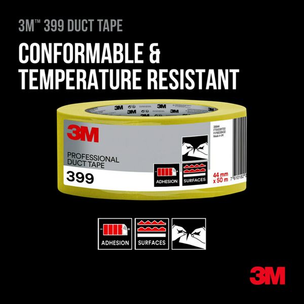 3M™ Duct Tape 399,  Brick & Concrete, Yellow, 44 mm x 50 m, 1 Roll/Pac image 4