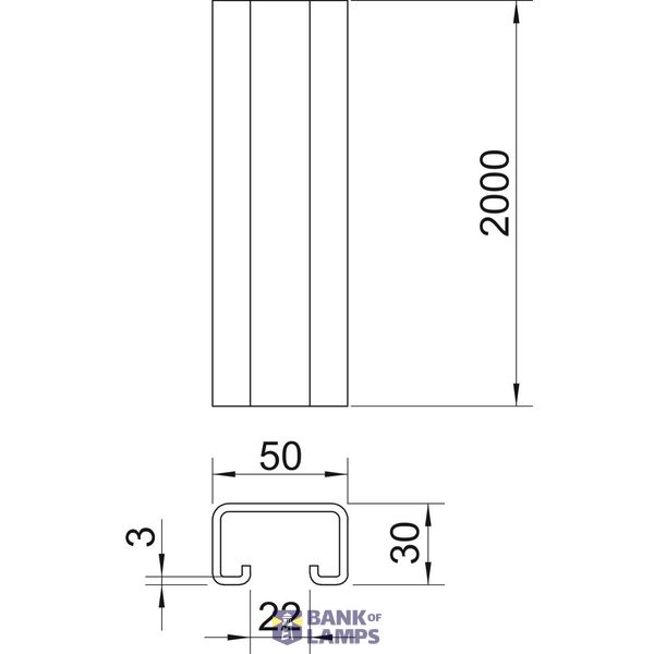 Profile rail unperforated, slot 22mm 2000x50x30 Steel Hot-dip galvanis image 2