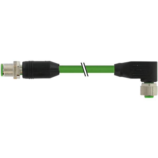 M12 male 0°/M12 fem. 90° A-cod. PUR 4x0.5+2x0.25 shielded gn+dragch 8m image 1