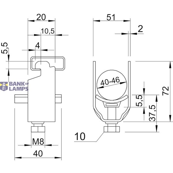 Clamp clip 40-46mm Aluminium image 2