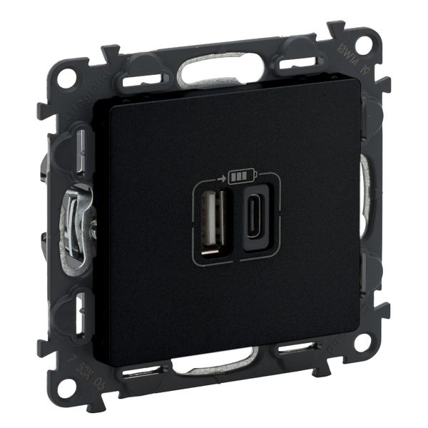 2 USB CHARGER A+C 3A 15W MAT BLACK VALENA LIFE image 1