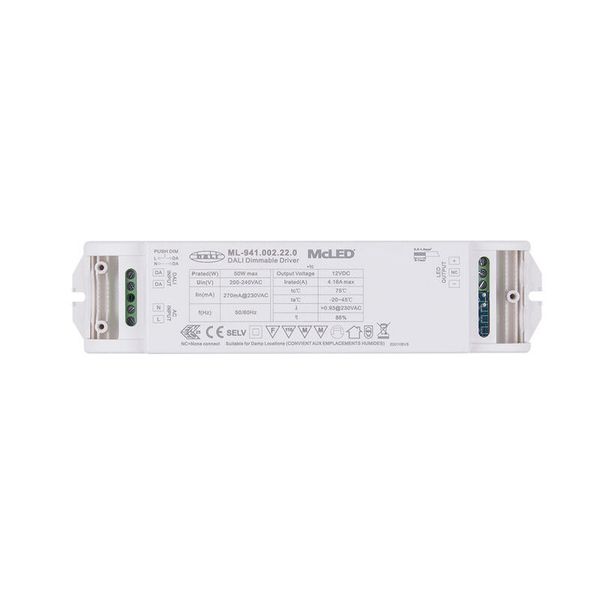 Power supply 50W, DC12V/4.16A, IP20, DALI control and button image 1