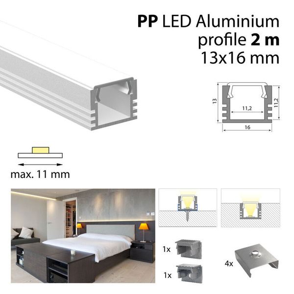 Attached aluminum profile PP 2m White diffuser, 2x end cap, 4x clip image 1