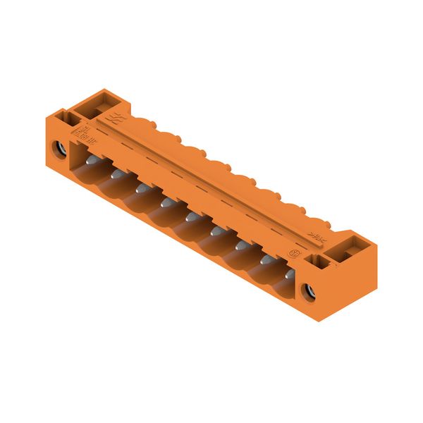 PCB plug-in connector, male header, Flange, THT solder connection, 5.08 mm, Number of poles: 9, 90°, Solder pin length (l): 3.2 mm, tinned, orange, Box image 3