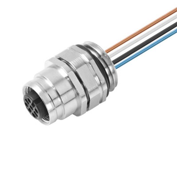 Built-in plugs, M12, Female socket, straight, Mounting thread: M 16 x 1.5, Number of poles: 4, Strand / cable length: 0.5 m, Front mounting image 1