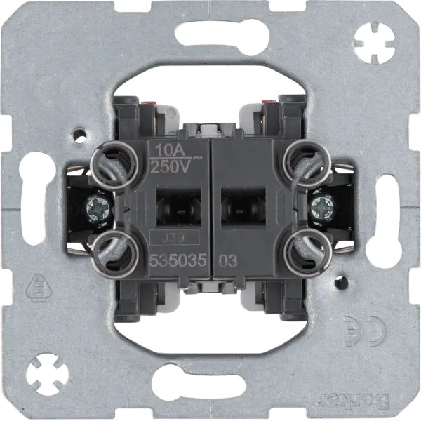 Pushbutton, rocker, switching 1/0 + 1/0, 10 A, 250 V~, double rocker, separate input terminals, screwless. terminals, device module image 1