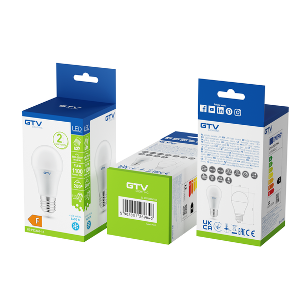 LED bulb, A-G, A60, SMD 2835, 6400K, E27, 11,5W, AC180-250V, 200°, 1100lm, 100mA image 2