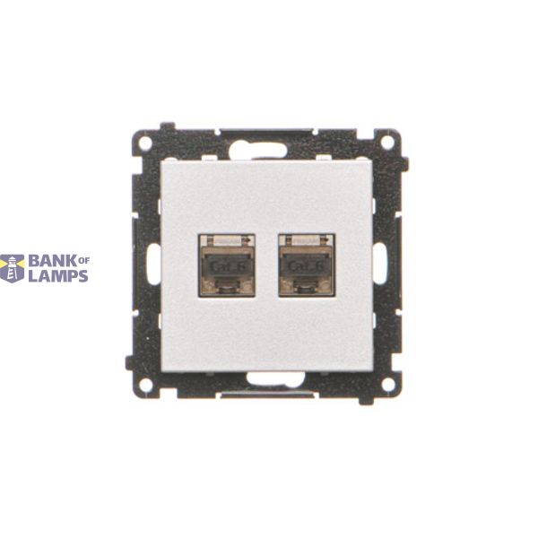 Double computer socket RJ45 category 6 with anti-dust cover, matt aluminum image 1