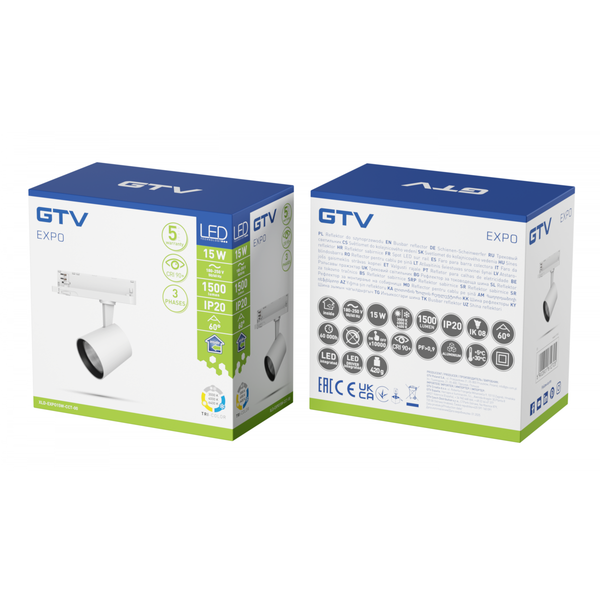 EXPO Track Spotlight, LED, 15W, 1500lm, CCT, AC180-250V, 60°, CRI90+, white image 1
