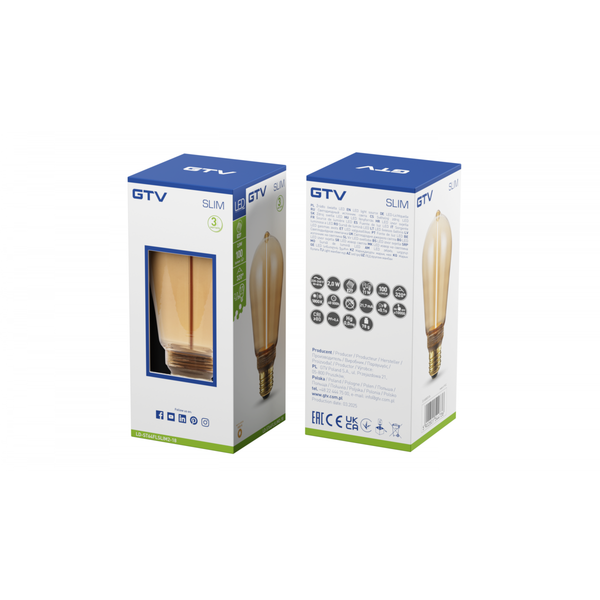 LED Bulb SLIM, E27, ST64, 2 W, 100 lm, 1800K, AC220-240V, 320°, FILAMENT image 1