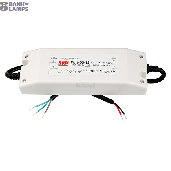 PLN-60-20 Led driver, Class2 PFC 60W, 20V, 3A CV+CC, MEAN WELL image 1