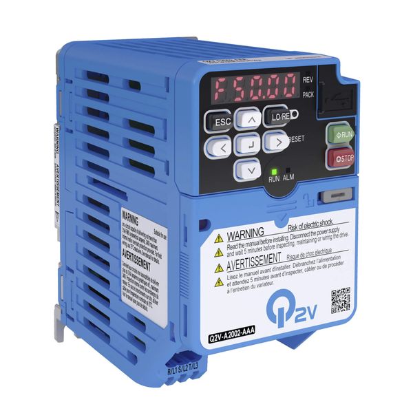 Inverter Q2V, 1x200V, ND: 1.9 A / 0.37 kW, HD: 1.6 A / 0.25 kW, IP20, AA022818M image 1