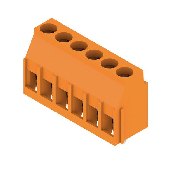 Printed circuit board terminals, 5.00 mm, Number of poles: 6, 90°, Solder pin length (l): 3.2 mm, tinned, orange, Clamping yoke connection, Clamping range, max. : 6 mm², Box image 2
