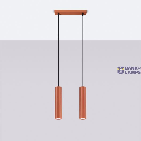 HANGING LAMP WITH TWO HANGINGS, RED LAMPSHADES, CARBON SERIES image 3