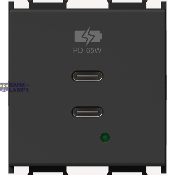 USB Power Supply 2xUSB-C, PD, 65W, 5V, 3A, 2m, Black image 1