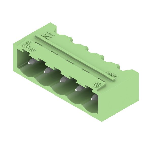 PCB plug-in connector, male header, closed side, THT solder connection, 5.08 mm, Number of poles: 5, 90°, Solder pin length (l): 3.2 mm, tinned, Pale green, Box image 2