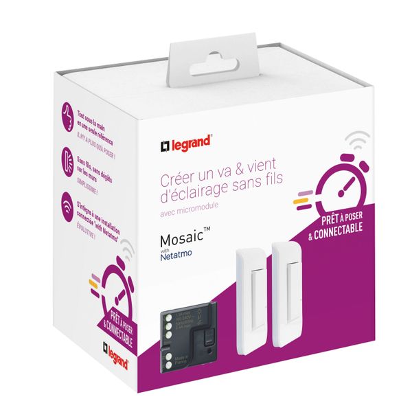 All-in-one kit containing a lighting micromodule + 2 wireless light switches Mosaic with Netatmo image 2