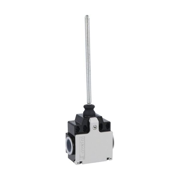 Limit switch, K series, wobble stick, omnidirectional, 2 side cable entry. Dimensions compatible to EN 50047, metal body, contacts 2NO slow action. Flexible rod image 1