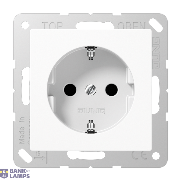 SCHUKO socket, 16 A 250 V ~, integrated increased contact protection, SAFETY+, antibacterial duroplast, AS series, alpine white image 1