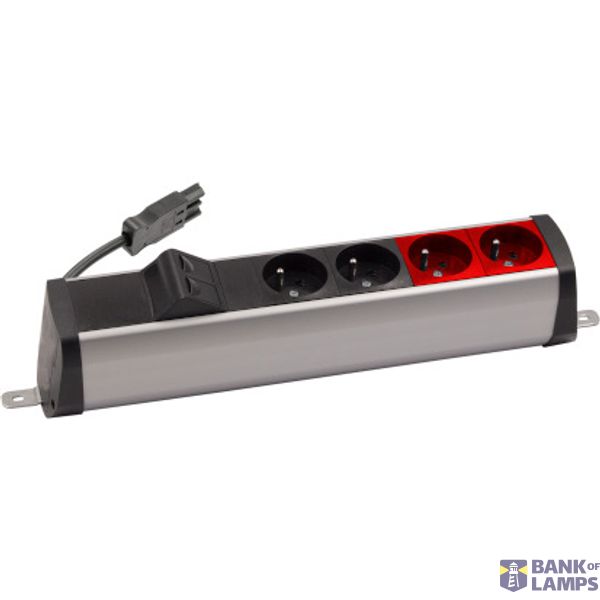 Expanded power strip set: 2x250V type E + 2x250V UPS + 2xRJ45 plate with Keystone mounting, Wieland quick connector; aluminum black image 1