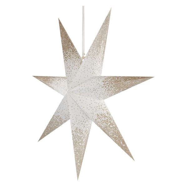 LED paper star with golden glitter on the edges, hanging, white, 60 cm, indoor image 1