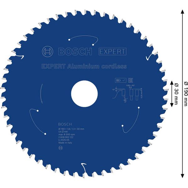 Expert for Aluminium Circular Saw Blade for Cordless Saws 190x1.8/1.3x30 T54 image 1