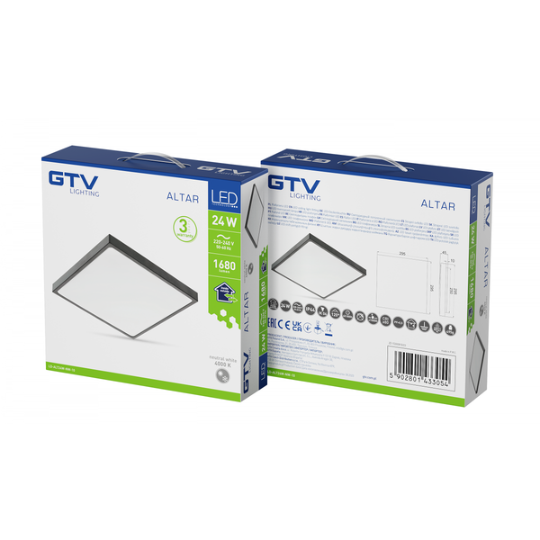 LED luminaire ALTAR, 24 W, 1680 lm, 4000K, AC180-250V, PF>0.5, IP44, 295x295 mm, black image 2