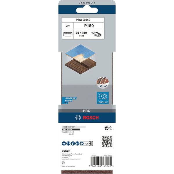 3-piece X440 sanding belt set 75 x 480 mm, 180 image 2