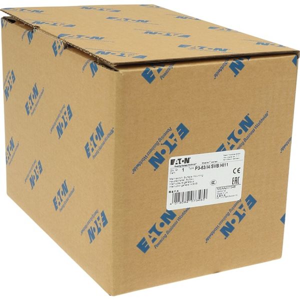 P3-63/I4/SVB/HI11 Main switch, P3, 63 A, surface mounting, 3 pole, 1 N/O, 1 N/C, Emergency switching off function, With red rotary handle and yellow locking ring, Locka image 10