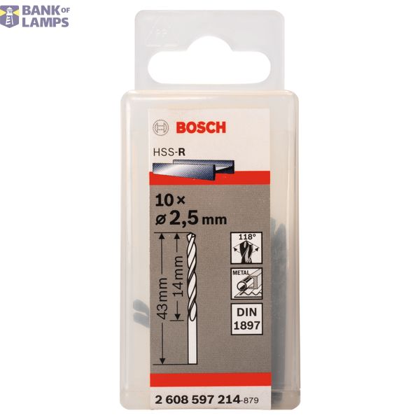 Stub drill bits, HSS-R, DIN 1897 2,5 x 14 x 43 mm 10 pcs. image 2