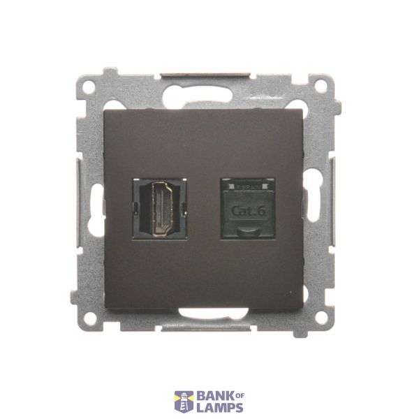 HDMI socket + computer socket RJ45 cat.6, Bronze matt, metalic image 1