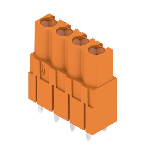 PCB plug-in connector, female header, closed side, THT solder connection, 5.08 mm, Number of poles: 4, 180°, Solder pin length (l): 3.2 mm, tinned, orange, Box image 1