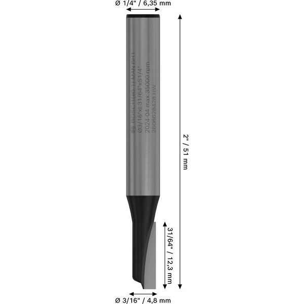 Straight bit, 1/4", D1 4.8 mm, L 12.4 mm, G 51 mm image 2
