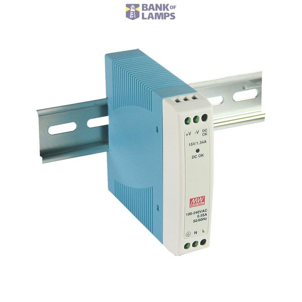 MDR-10-15 DIN rail power supply, 10W, 15V, 0.67A, MEAN WELL image 1