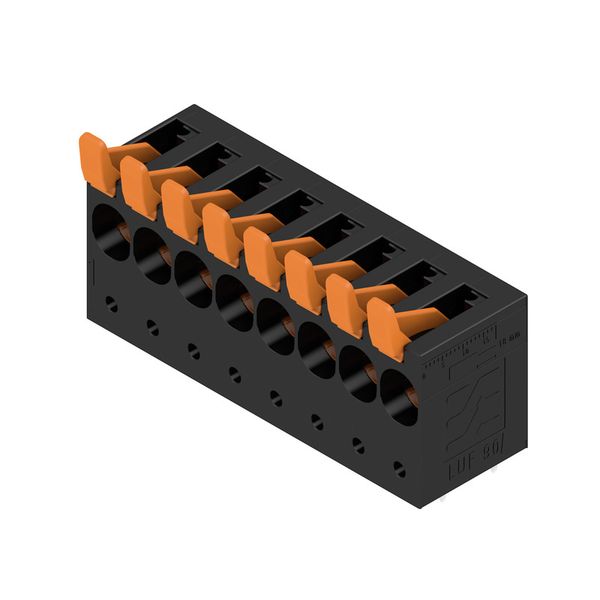 Printed circuit board terminals, 10.00 mm, Number of poles: 8, 90°, Solder pin length (l): 5 mm, black, PUSH IN with actuator, Clamping range, max. : 16 mm², Box image 4