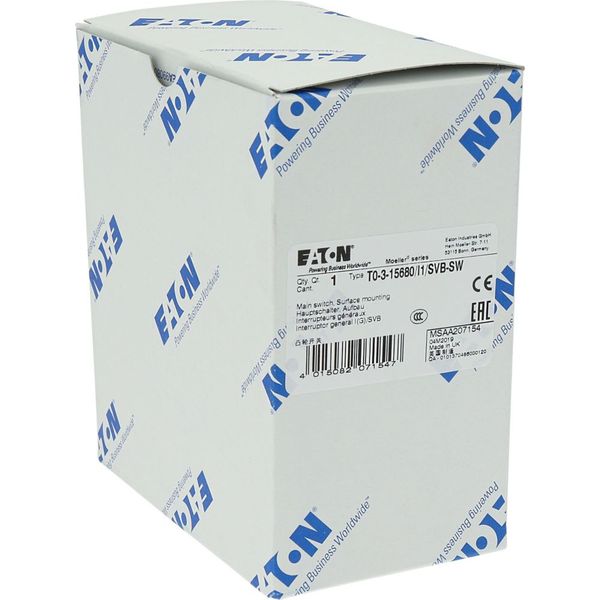 T0-3-15680/I1/SVB-SW Main switch, T0, 20 A, surface mounting, 3 contact unit(s), 3 pole + N, 1 N/O, 1 N/C, STOP function, With black rotary handle and locking ring, Lockab image 35