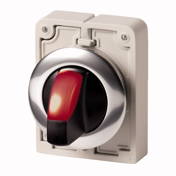 M30C-FWLK3-R Illuminated selector switch actuator, RMQ-Titan, With thumb-grip, momentary, 3 positions, red, Metal bezel image 1