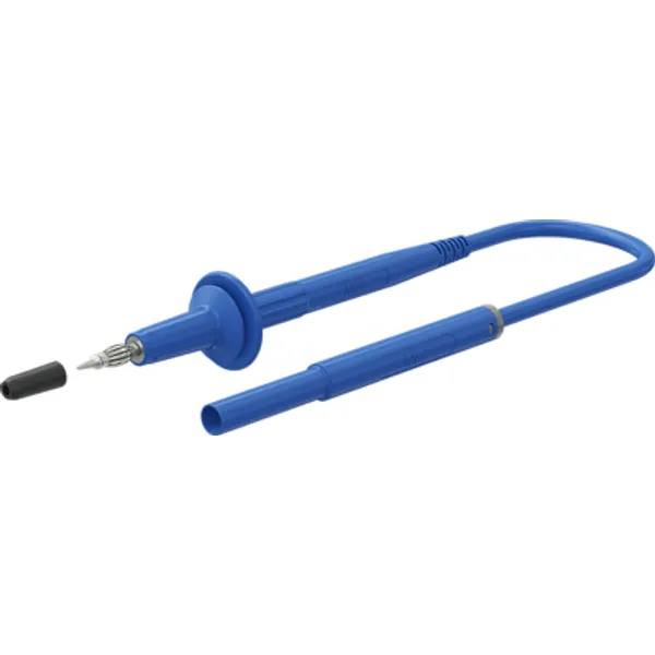 Safety measuring lead with (test probe, straight) to (4 mm lamella plug, straight), 1.5 m, blue, TPE, 0.5 mm², CAT IV, 66.8011-15023 image 1