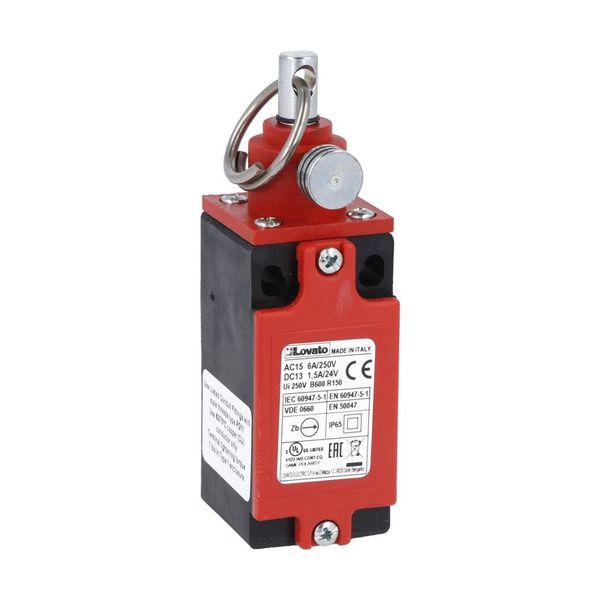 Rope-pull lever limit switch for emergency stopping, ISO 13850 compliant, with RESET button. Contacts 1NO+1NC. 25N operating force image 1