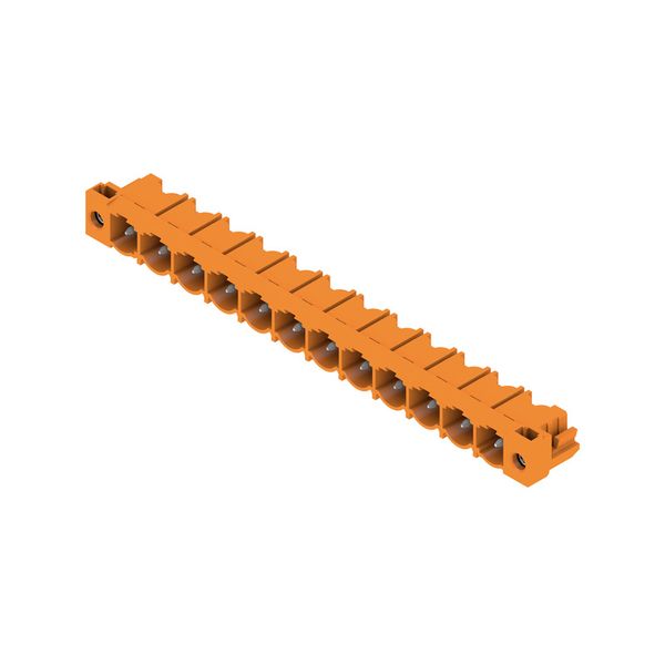 PCB plug-in connector, male header, Flange, THT solder connection, 7.62 mm, Number of poles: 12, 90°, Solder pin length (l): 3.2 mm, tinned, orange, Box image 2