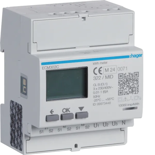 HAG ECM302C Energy meter 3-phase for transformer ratio 1A or 5A, 4M, MBUS, image 1