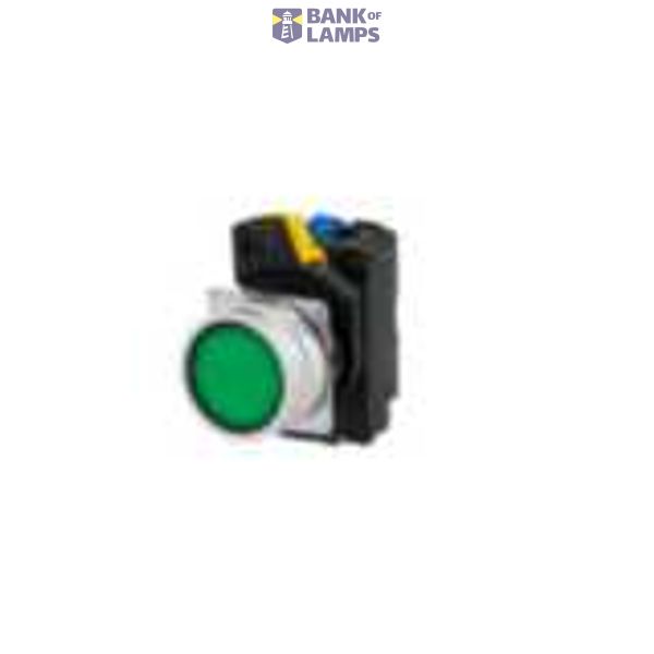 Pushbutton A22NL Ã˜22, bezel brushed metal, FLAT, MOMENTARY, CAP COLOR Transparent GREEN, LED GREEN, 2NC, 200-240 VAC A2223230A image 1