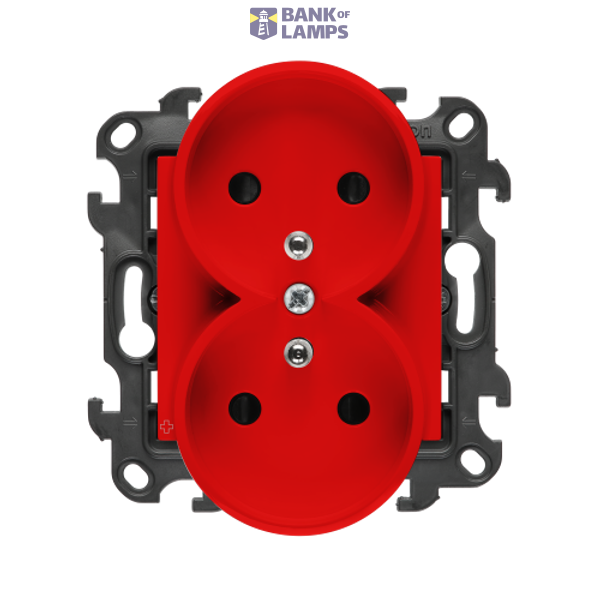 Double socket outlet with earthing and shutters, (module), Simon 24, IP20, 16A, anibacterial red image 1