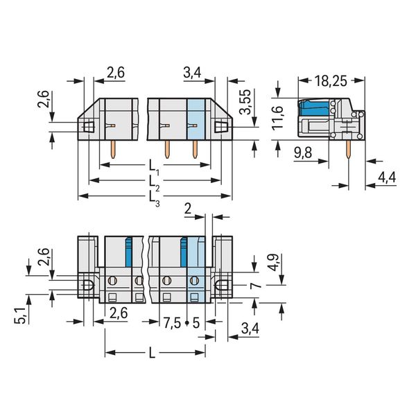 THT female header angled Pin spacing 7.5 mm light gray image 2