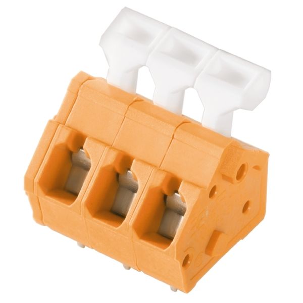 Printed circuit board terminals, 5.00 mm, Number of poles: 14, 135°, Solder pin length (l): 3.5 mm, tinned, orange, Tension clamp connection with actuator, Clamping range, max. : 2.5 mm², Box image 1