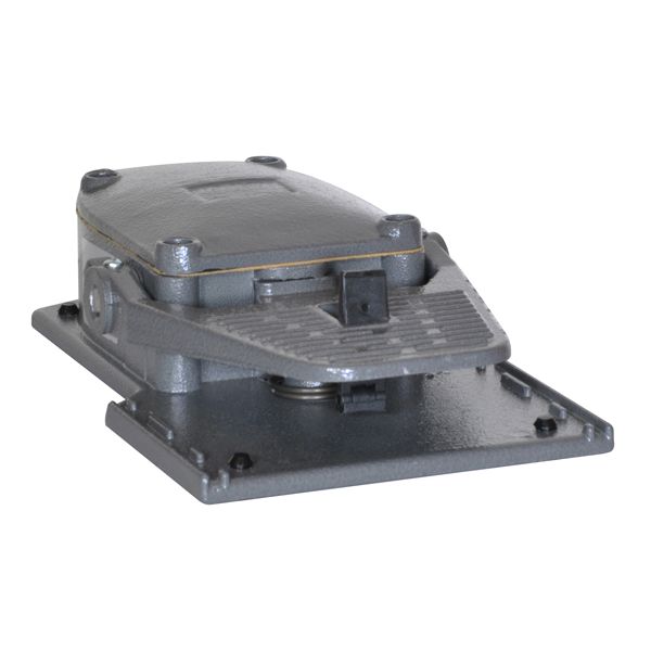 Foot switch, K series, one pedal, with safety lever, metal body, open. Contacts 1NO+1NC snap action image 1