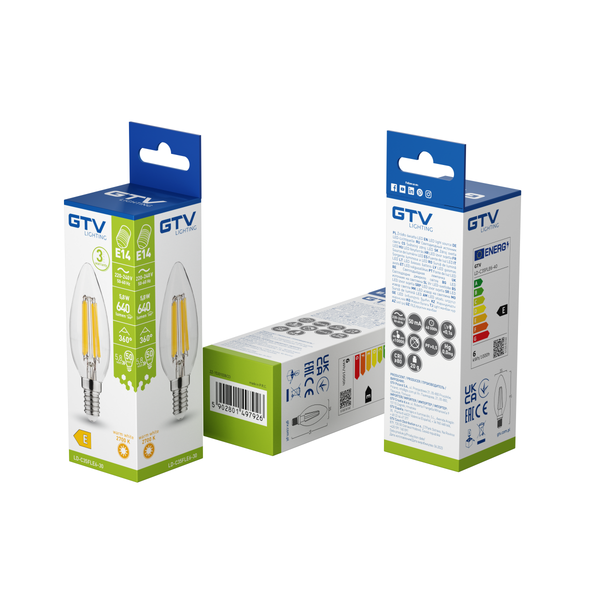 LED Bulb E14, C35, 5.8 W, 640 lm, 2700K, AC220-240V, 360°, FILAMENT image 2