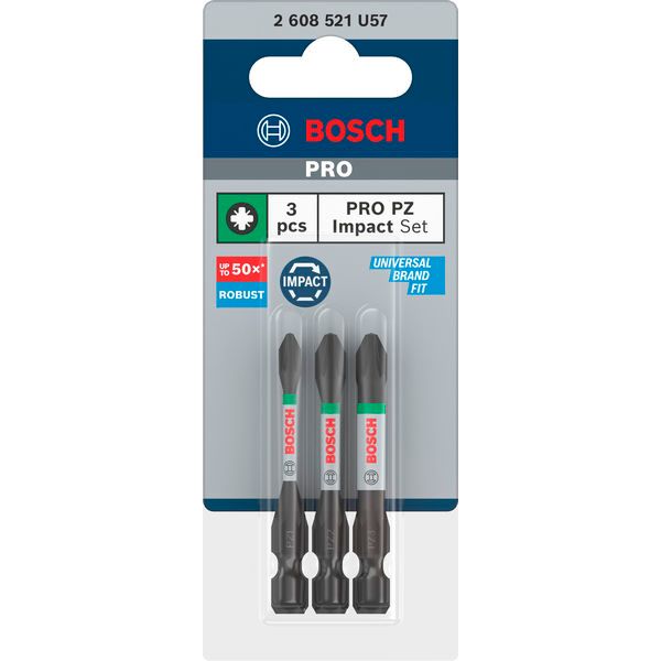 PRO Pozidriv Impact Bit, PZ1, PZ2, PZ3, 55 mm, 3 pcs image 2