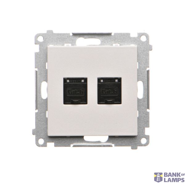 Double computer socket RJ45 cat. 6 with anti-dust cover, light gray matt image 1