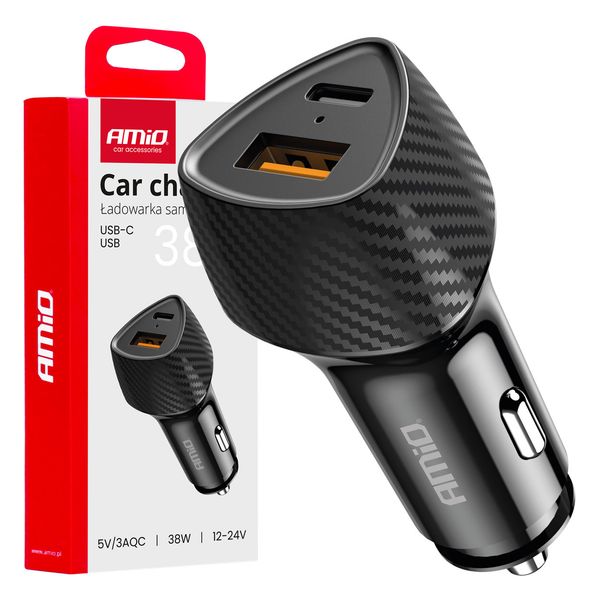 Car charger QC+PD 38W USB-A + USB-C AMIO-04283 image 1